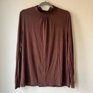 Cleo petites brown mock neck long sleeve top size large soft stretchy minimalist